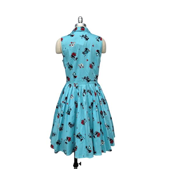 VooDoo Vixen Kitchen Kitten Betty Dress Size L 8 New Blue Fit Flare Cats Retro - Picture 8 of 10